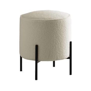Beige and Black Fabric Round Accent Ottoman