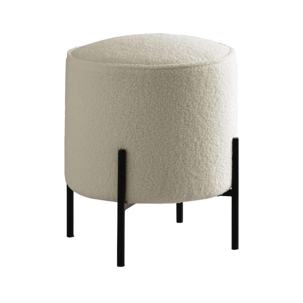Beige and Black Fabric Round Accent Ottoman