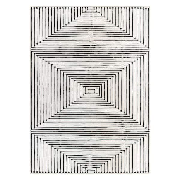 Bohemian Stripes Washable Non Slip Ivory 3 ft. x 5 ft. Area Rug