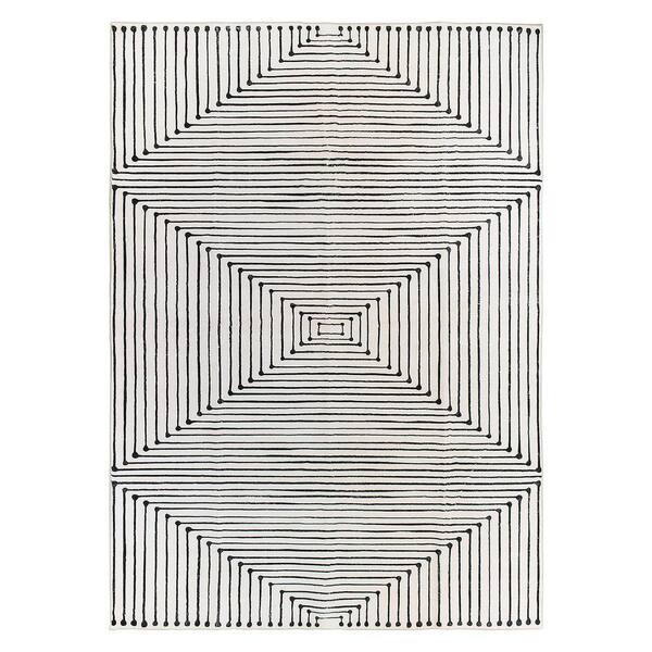 Bohemian Stripes Washable Non Slip Ivory 9 ft. x 12 ft. Area Rug