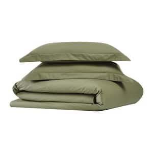 Solid Cotton Percale 3-Piece Olive Green Full/Queen Duvet Set