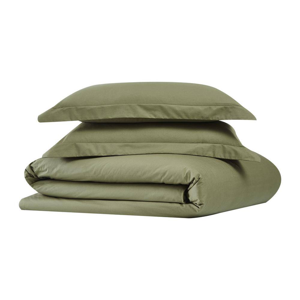 Olive Green Cotton Percale King Duvet Cover Set
