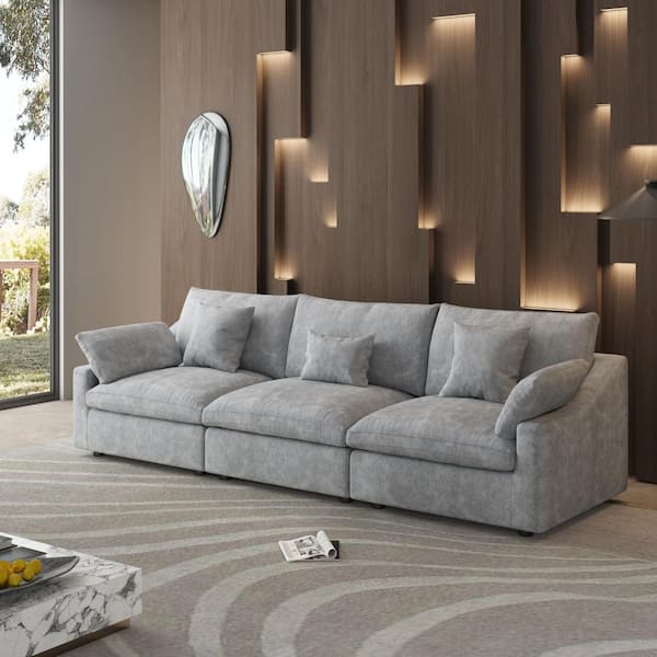 J&E Home 3-Piece Sectional Sofa 119.2 in. Linen Modular Free Combinable Deep Seat Couch Living Room Set in Gray