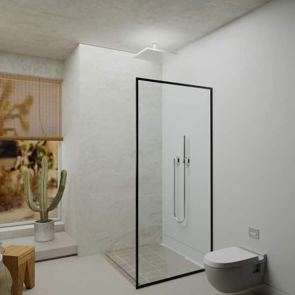 Unbranded 34 in. W x 72 in. H Framed Fixed Shower Panel in Nickel Finish with Clear Glass