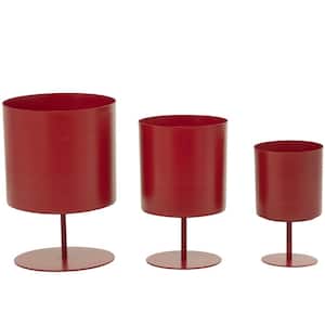 13 in. x 10 in. Red Metal Modern Planter (Set of 3)