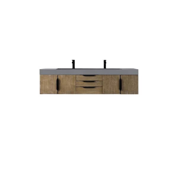 James Martin Vanities Mercer Island 72 in. W x 19 in. D x 18.3 in. H Bathroom Vanity in Latte Oak with Dusk Grey Glossy Composite Top