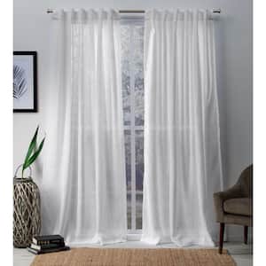 Bella White Solid Sheer Hidden Tab / Rod Pocket Curtain, 54 in. W x 108 in. L (Set of 2)