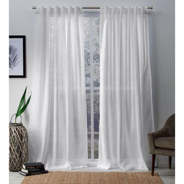 EXCLUSIVE HOME Bella White Solid Sheer Hidden Tab / Rod Pocket Curtain, 54 in. W x 108 in. L (Set of 2)