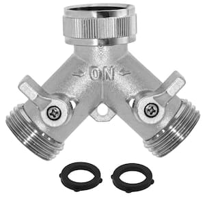 Nickel-Plated Brass Garden Hose Splitter, Heavy-Duty 2-Way Hose Connector Fitting