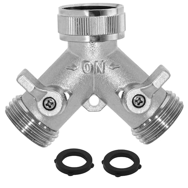 Morvat Nickel-Plated Brass Garden Hose Splitter, Heavy-Duty 2-Way Hose Connector Fitting