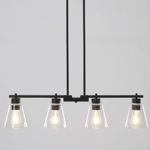 34 in. 4-Light Farmhouse Modern Black Linear Island Pendant with Clear Glass Shade for Kitchen Island, Dining Room