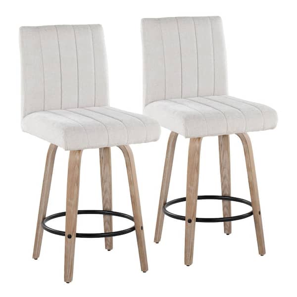 Hank 26 in. Whitewashed Wood and Light Grey Fabric Fixed-Height Counter Stool (Set of 2) LYW