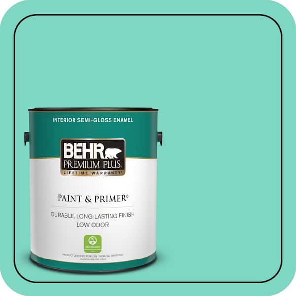 BEHR PREMIUM PLUS 1 gal. #480A-3 Mint Majesty Semi-Gloss Enamel Low Odor Interior Paint & Primer