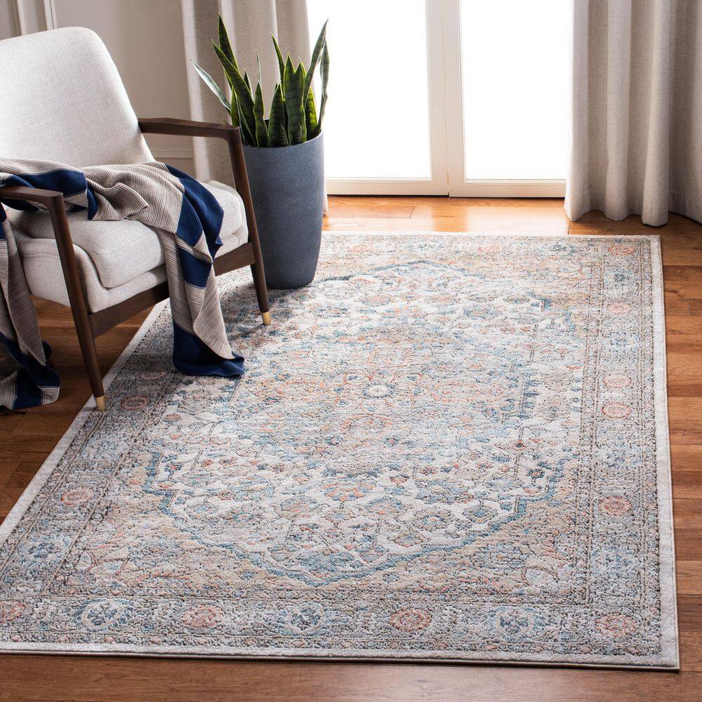 Martha Stewart Gray and Blue Synthetic Oriental Rug