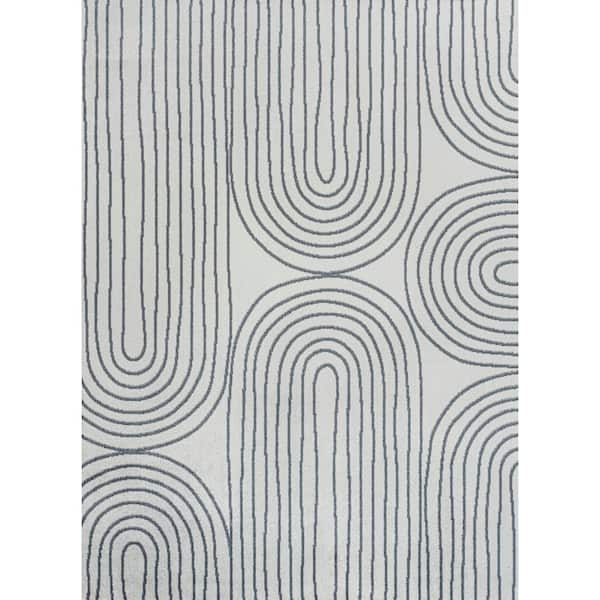 Doodle Contemporary Glam Geometric Machine-Washable Cream/Dark Gray 3 ft. x 5 ft. Area Rug