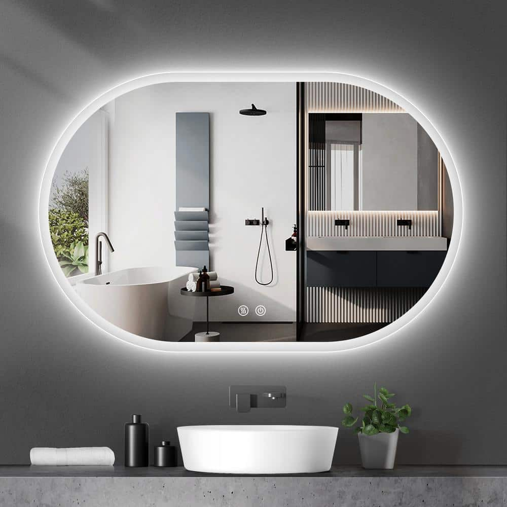 Getpro 40 in. W x 28 in. H Large Oval Frameless Anti-Fog Wall Bathroom ...