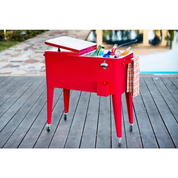 Permasteel 80 Qt Red Rolling Patio Cooler Ps 203 The Home Depot - Permasteel 80 Qt Rolling Patio Cooler Cart