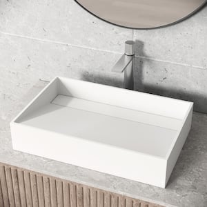 Starr Modern White Matte Stone 23 in. L x 15 in. W x 5 in. H Rectangular Vessel Bathroom Sink