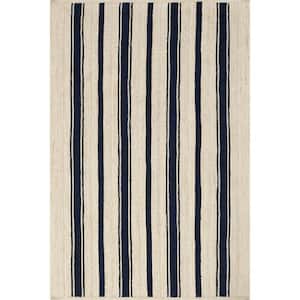 Lauren Liess Calathea Striped Jute Navy Doormat 3 ft. x 5 ft. Area Rug