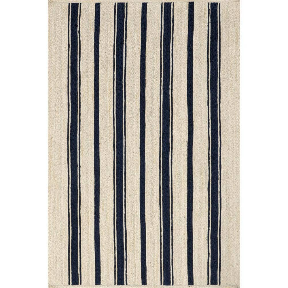 RUGS USA Lauren Liess Calathea Striped Jute Navy 6 ft. x 9 ft. Area Rug ...