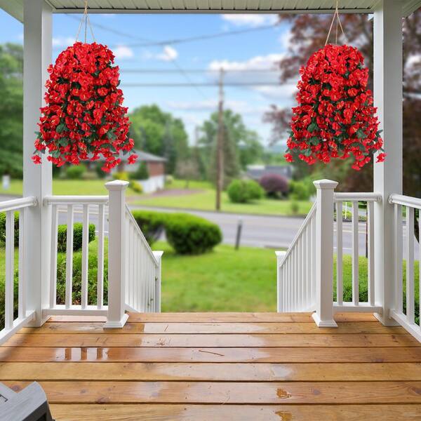 0.3 in. 23 in. Red Artificial Morning Glory Vine 4 Pack Faux Silk