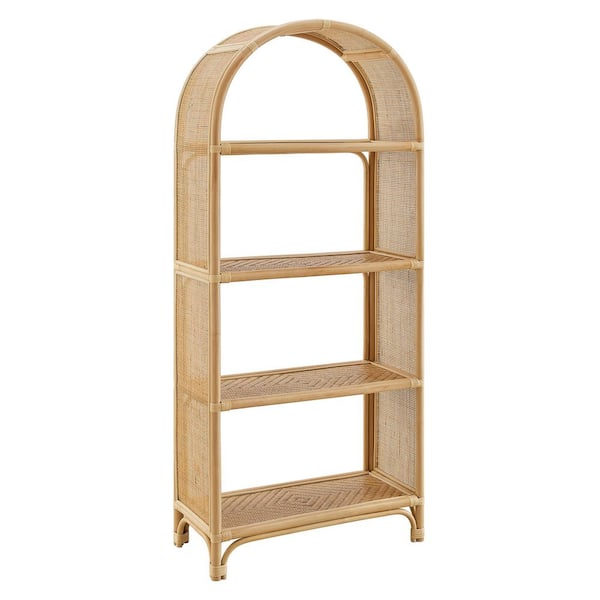 Celeste 67 Inch Tall Arched Natural Rattan Bookshelf in Natural