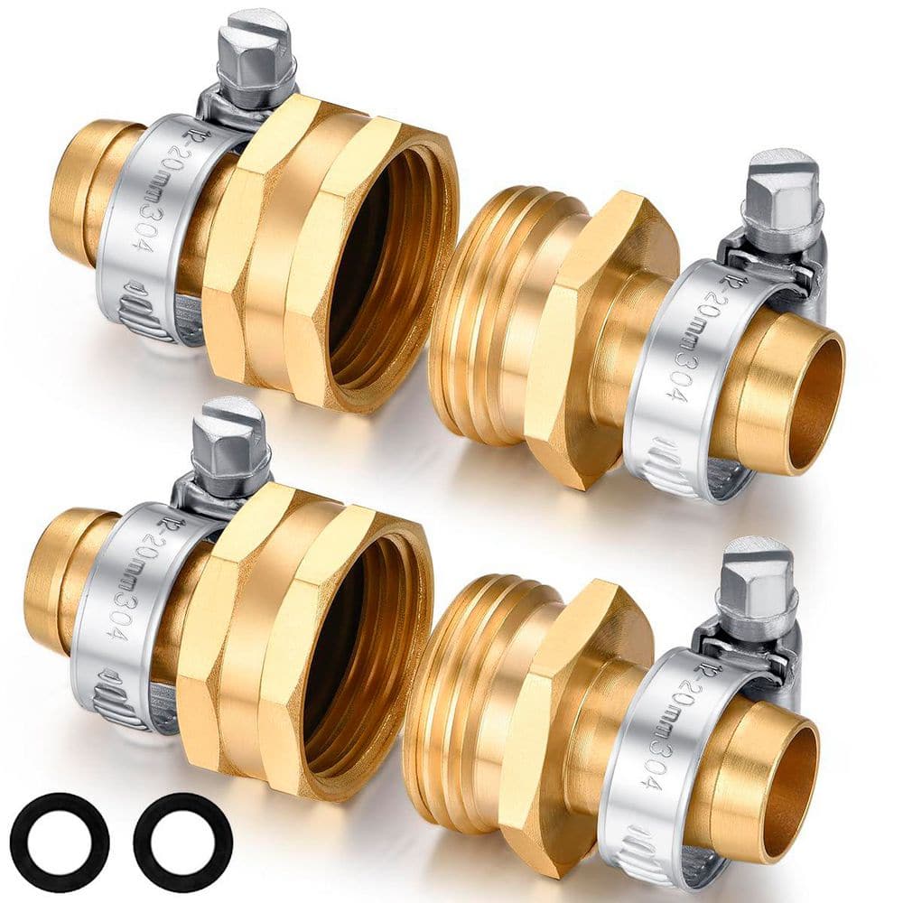Garden Hose Repair Connector with Clamps Hose End Repair Kit 5/8 in. Barb Garden Hose Fittings Male Female 2 Set