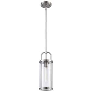 Rogue 5.5 in. 1-Light Brushed Nickel Mini Pendant Light Fixture with Clear Glass Shade