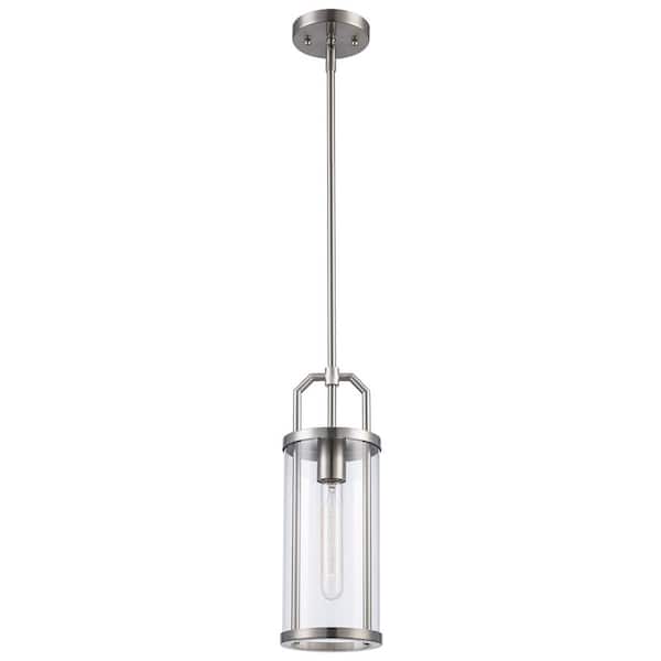 Bel Air Lighting Rogue 5.5 in. 1-Light Brushed Nickel Mini Pendant Light Fixture with Clear Glass Shade