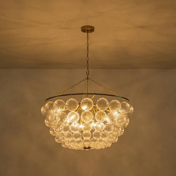 HUOKU Neuvy 12-Light 31.5 in. W Brushed Gold Chandelier Globe
