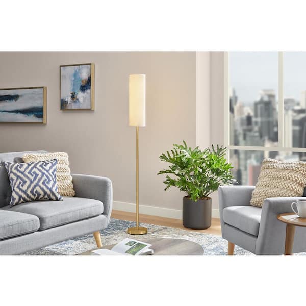 Hampton Bay McCarthy 66.5 in. 1-Light Gold Floor Lamp with Slender Fabric Shade