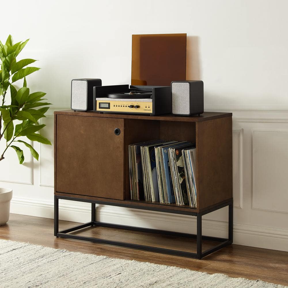 Byron 45'' Brown and Black Modern Vinyl Record Storage Console