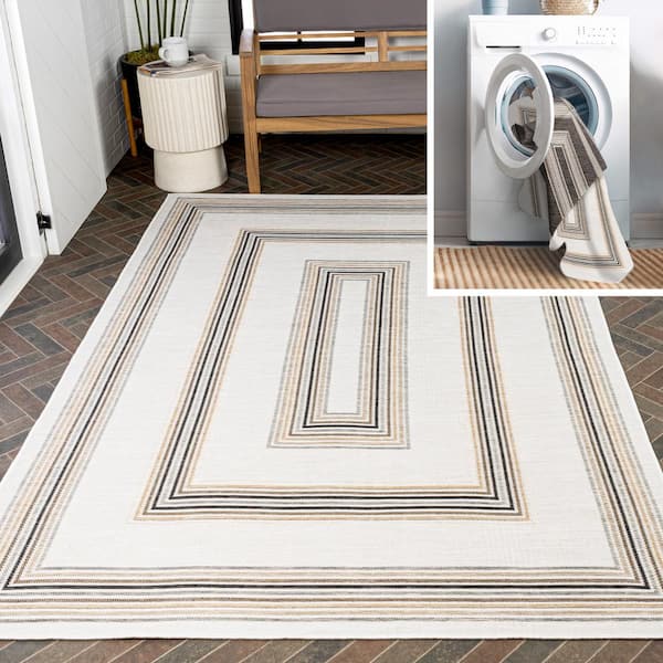 Argo Classic Nautical Mitre Stripe Reversible Machine-Washable Black/Cream 4 ft. x 6 ft. Indoor/Outdoor Area Rug