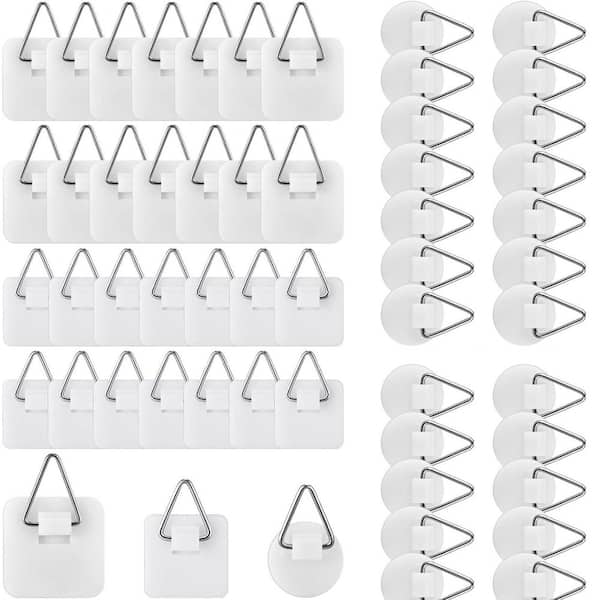 Adhesive Picture Hanging Hooks Foamboard Wall Art Photo Frame Hangers without Nails Plastic Sticky Pack of 45-White
