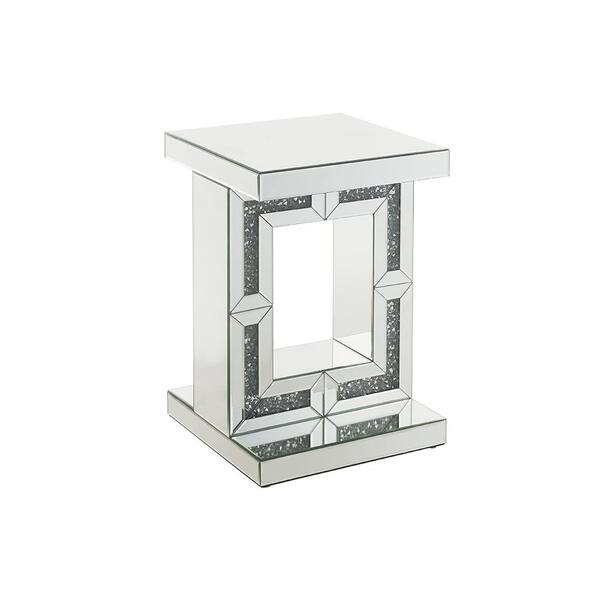 Acme Furniture Nie 16 In Mirrored And Faux Diamonds Square Glass End Table 97933 The Home Depot Acme Furniture Nie 16 In Mirrored, Mirrored Glass End Table