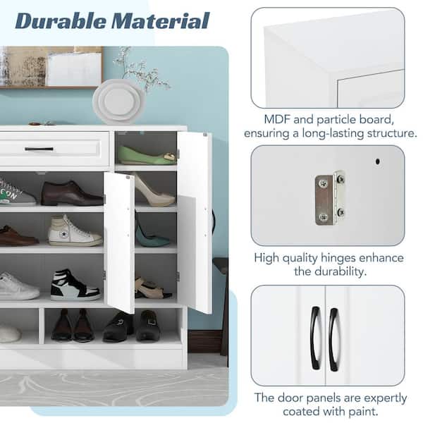 White Shoe Cabinet, Entryway Shoe Storage with Adjustable ShelvesDefault  Title