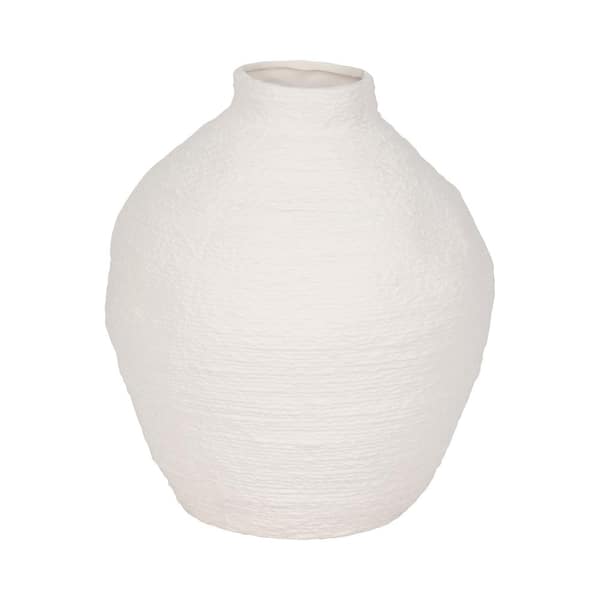 Liv & Skye 12 in. White Stoneware Round Decorative Vase