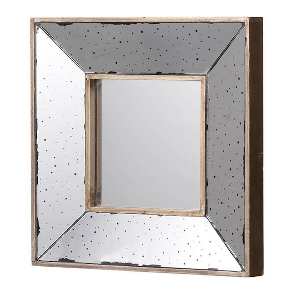 12.00 in. W x 12.00 in. H Square Framed Wall Mount Bathroom Vanity Mirror in Distressed Silver Finish