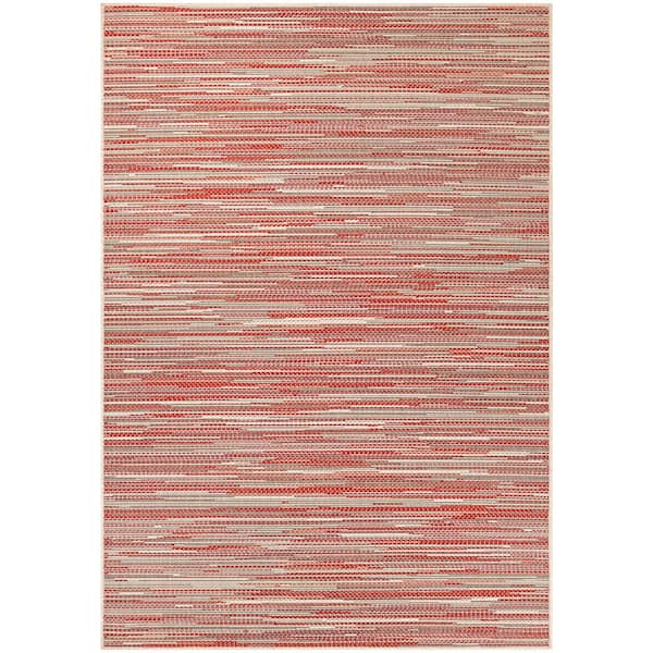 Couristan Monaco Alassio Sand-Maroon-Salmon 6 ft. x 9 ft. Indoor/Outdoor Area Rug