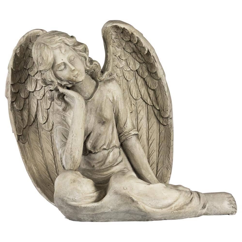 Graceful 17" Gray Polyresin Sitting Angel Garden Statue