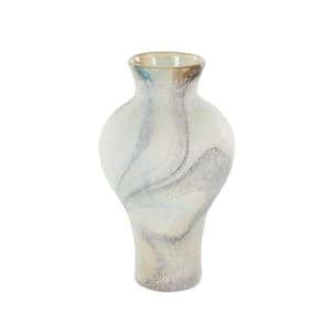 Cream Distressed Glass Decorative Vase with Blue and Tan Texturing
