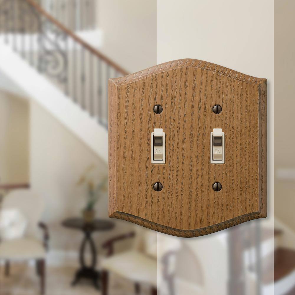 Amerelle Medium Oak 2-Gang Wood Toggle Wall Plate