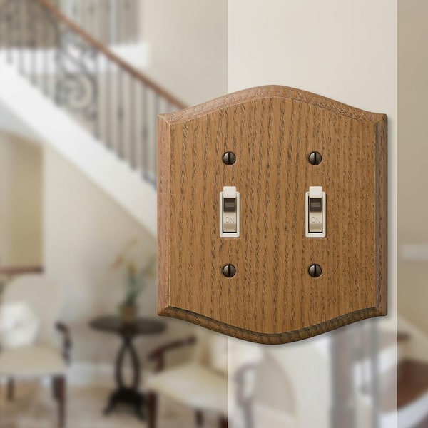 Country 2 Gang Toggle Wood Wall Plate - Medium Oak