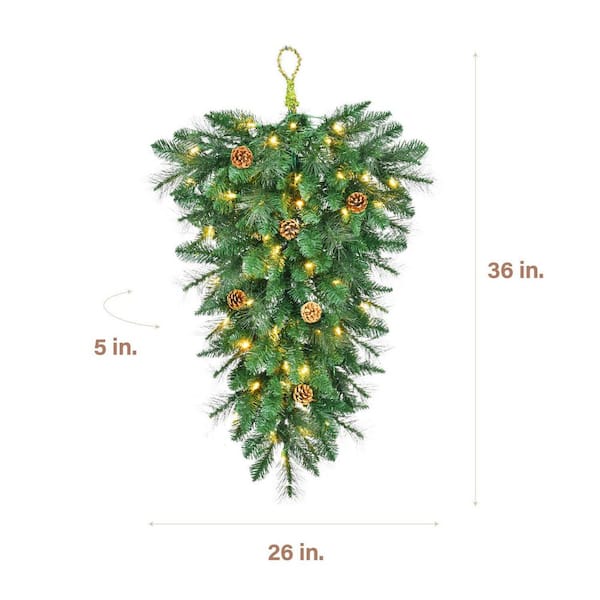 36 in. Pine Teardrop Artificial Christmas Wreath with Pinecones and Warm White LED Lights