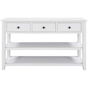 Narrow Long Console Table with 2-Tier Open Shelves, Farmhouse Entryway Table 3-Drawer Sofa Table for Living Room, White