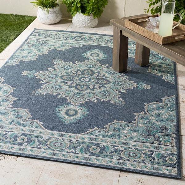 Felix Aqua 6 ft. x 9 ft. Solid Indoor/Outdoor Patio Area Rug