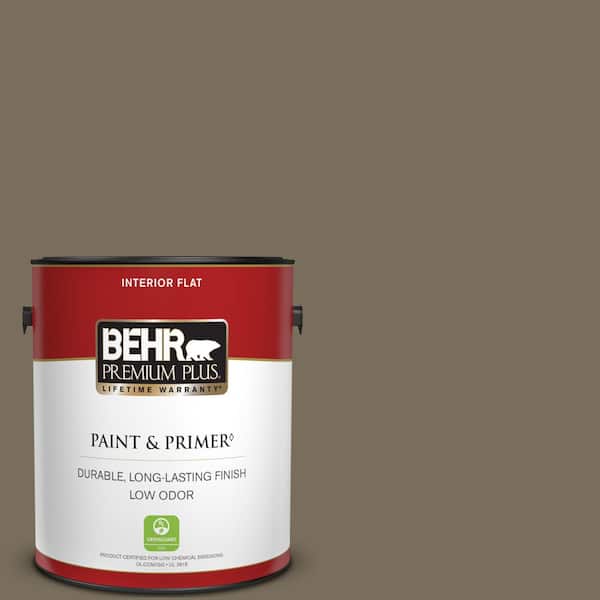 BEHR PREMIUM PLUS 1 gal. #730D-6 Coconut Husk Flat Low Odor Interior Paint & Primer