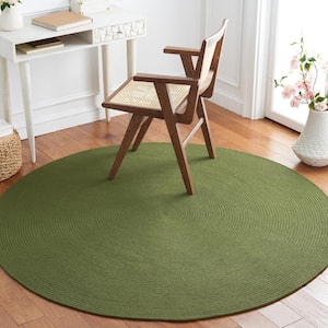 Braided Olive Green 5 ft. x 5 ft. Abstract Round Area Rug