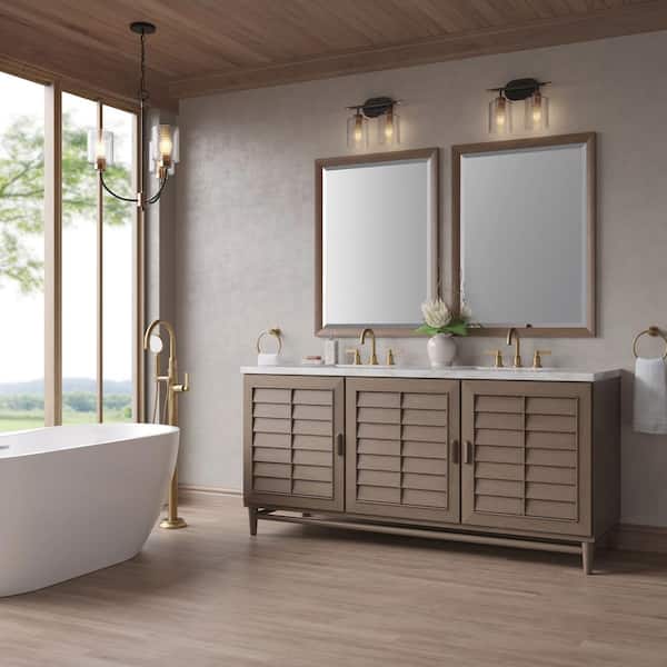 James Martin Vanities Portland 72.0 in. W x 23.5 in. D x 34.3 in. H Bathroom Vanity in Whitewashed Walnut with Victorian Silver Top