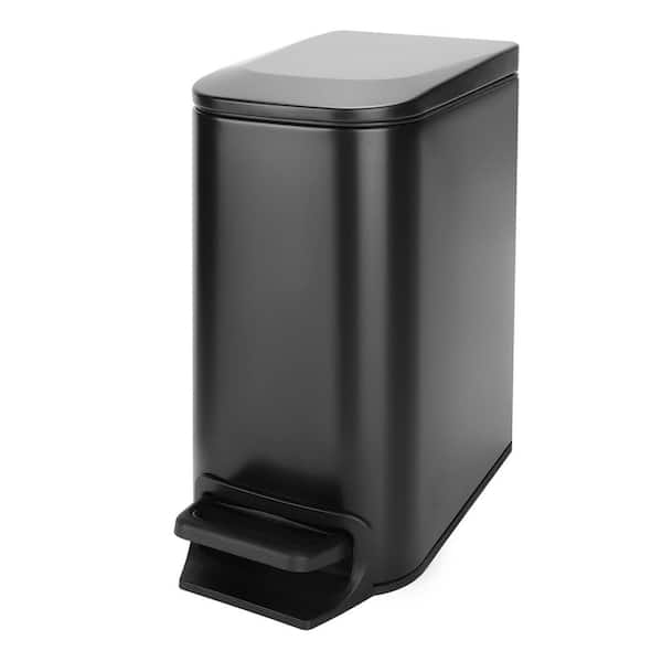 ITOPFOX Bathroom 1.6 Gal. Black Metal Household Trash Can Step Lid